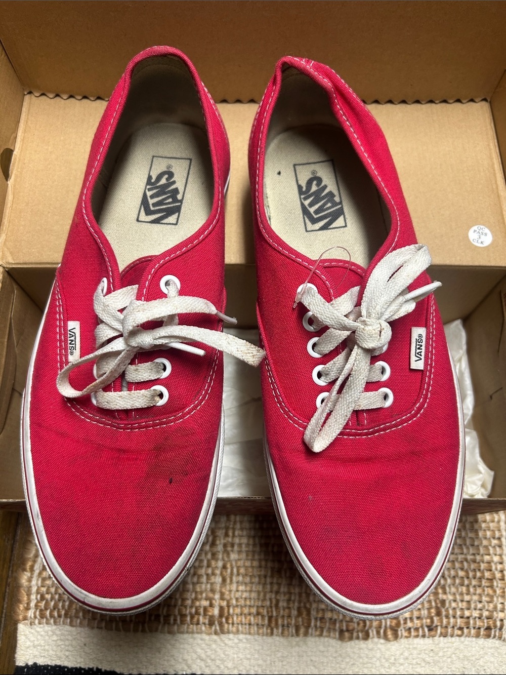 Vans Red Canvas Low-Top Sneakers with box, size 10